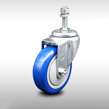 Service Caster 4 Inch SS Blue Polyurethane Wheel Swivel 10mm Threaded Stem Caster SCC SCC-SSTS20S414-PPUB-BLUE-M1015